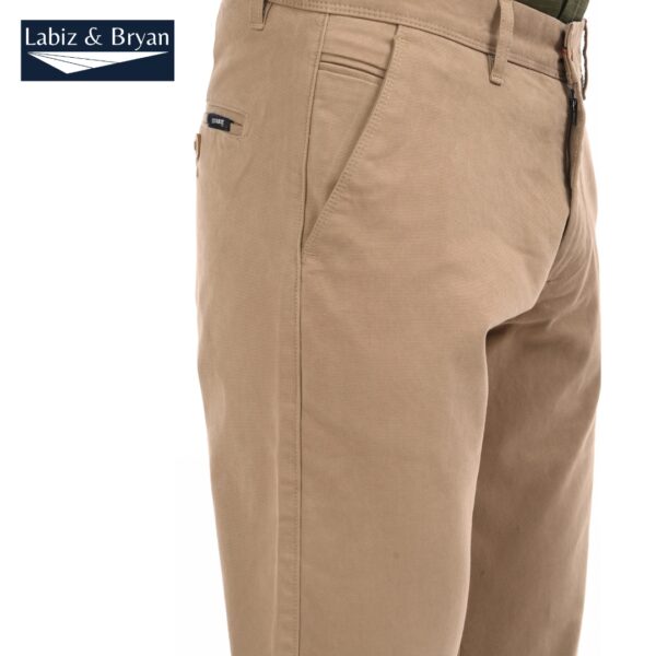 Men's Beige Slim Fit Cotton Twill Chino Pants