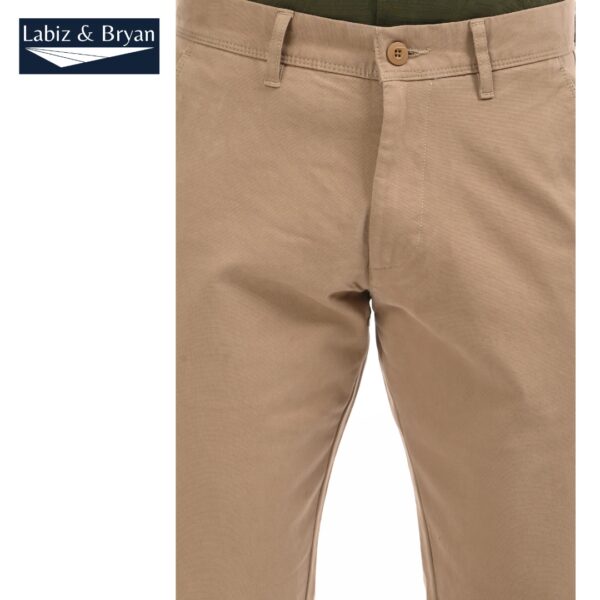 Men's Beige Slim Fit Cotton Twill Chino Pants
