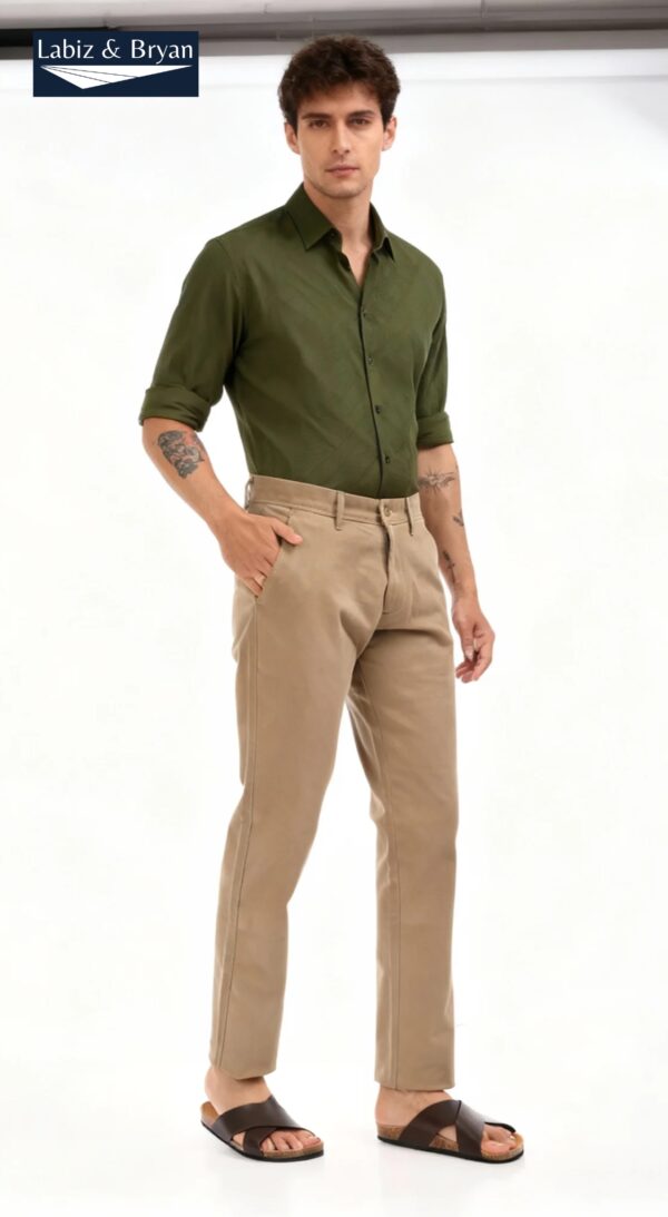 Men's Beige Slim Fit Cotton Twill Chino Pants
